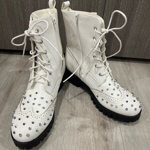 White Studded Women's Combat Boots